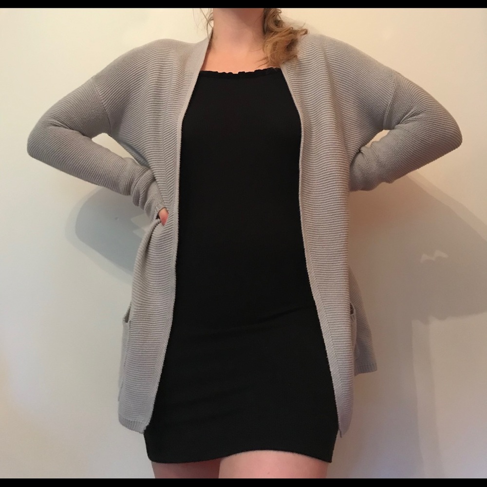 grey cardigan